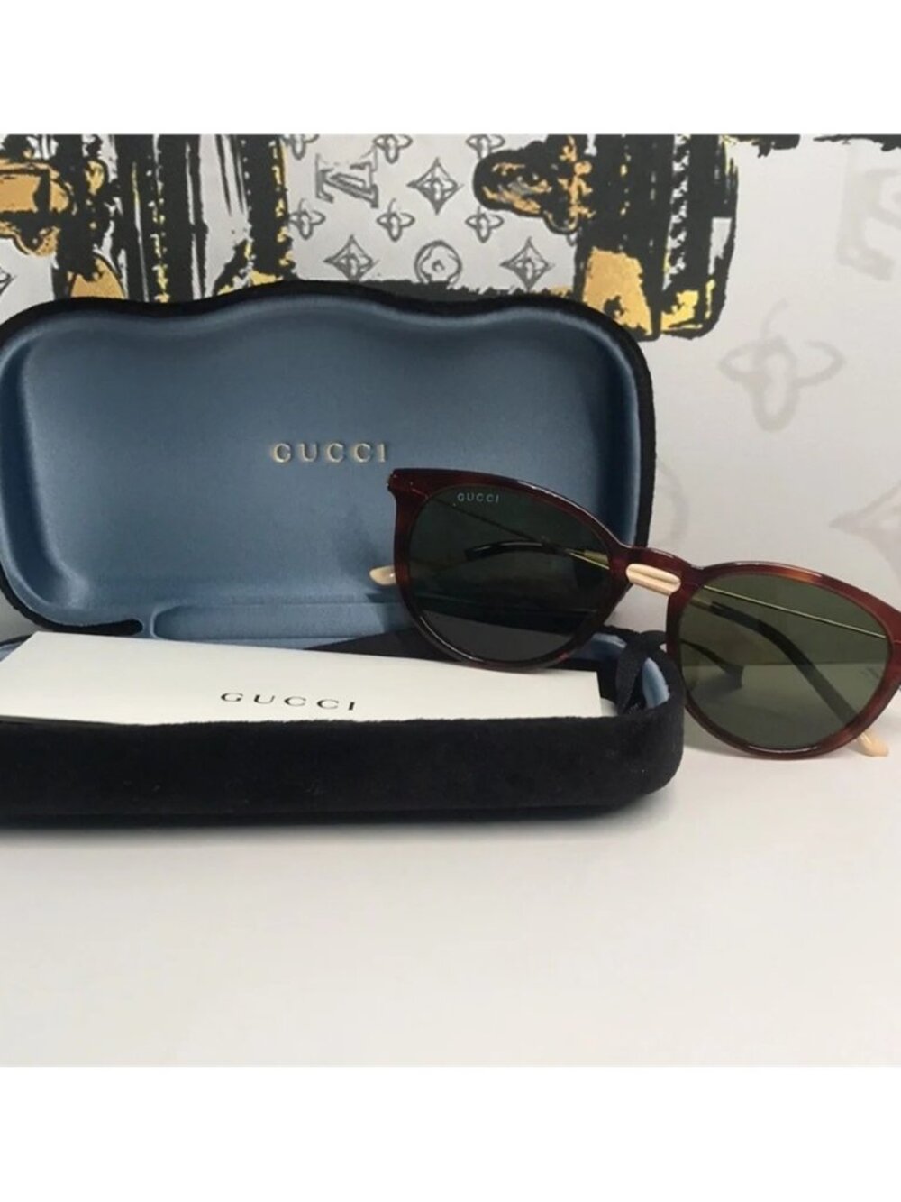 Brand New Gucci GG1048S 002 Round Sunglasses – Havana with Green Lenses ✨ - Picture 3 of 13